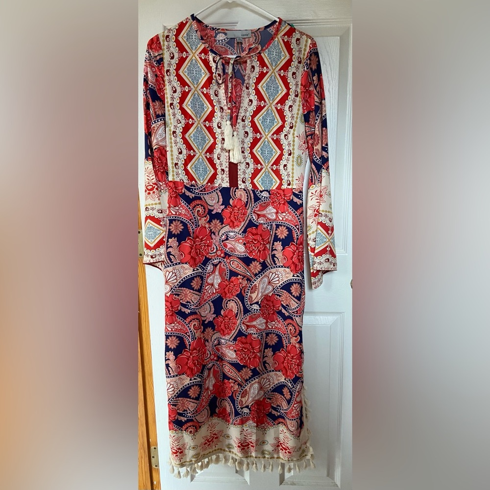 🌸 LUUKSE Boho Maxi Dress - Small - NWT Bohemian Floral Maxi Dress - Red & Cream